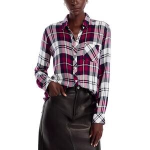 Rails Women Purple Plaid Rayon Woven Hunter Casual Oversize Button Shirt Size XS